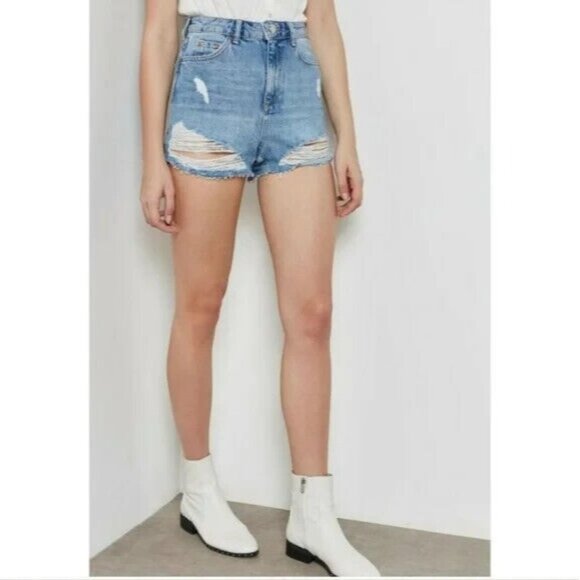 Topshop Pants - Topshop Mom Shorts Blue Denim Distressed Authentic High Waist NWT